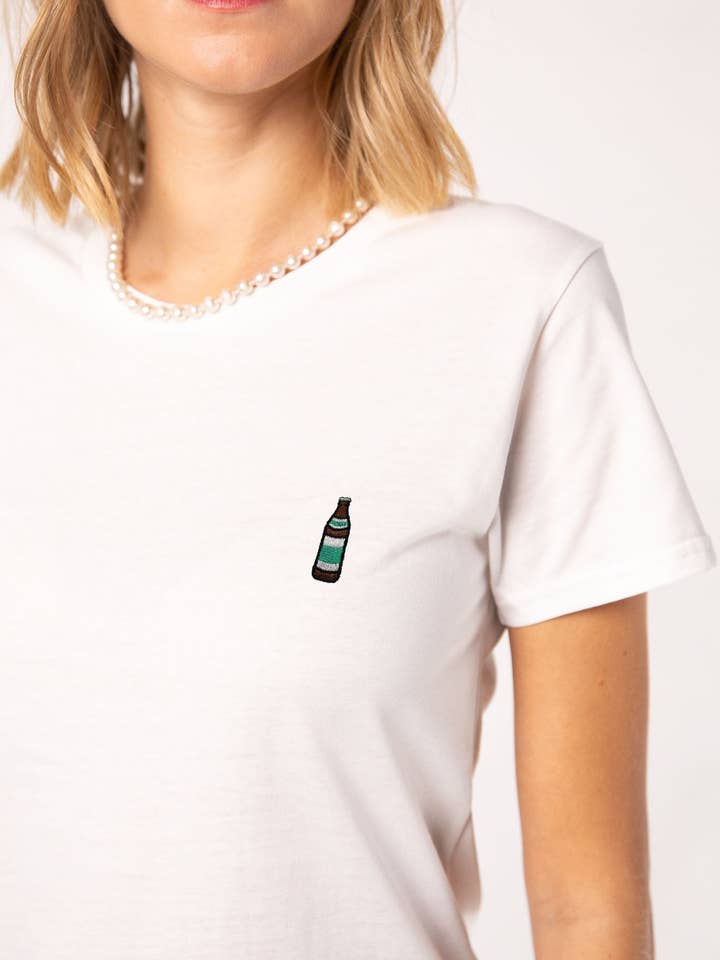 Brilhante | T-shirt de algodão orgânico para mulher bordada por atacado de Fashion Drinks