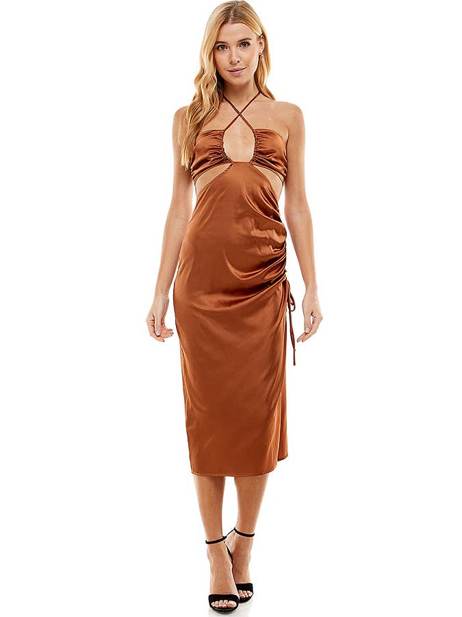 ACOA COLLECTION - Vente Robe – femme - ROBE MIDI FRONCÉE AVEC DÉCOUPES8