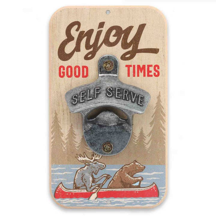 Enjoy Good Times Moose & Bear Wall Bottle Opener for wholesale by Open Road Brands, LLC