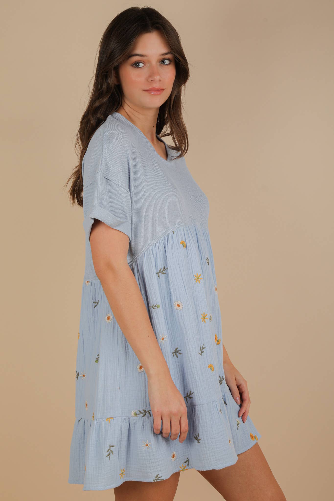 VERY J - Wholesale Dress - Women's - ND31718-Oversized Floral Embroidered Knit Mini Dress13