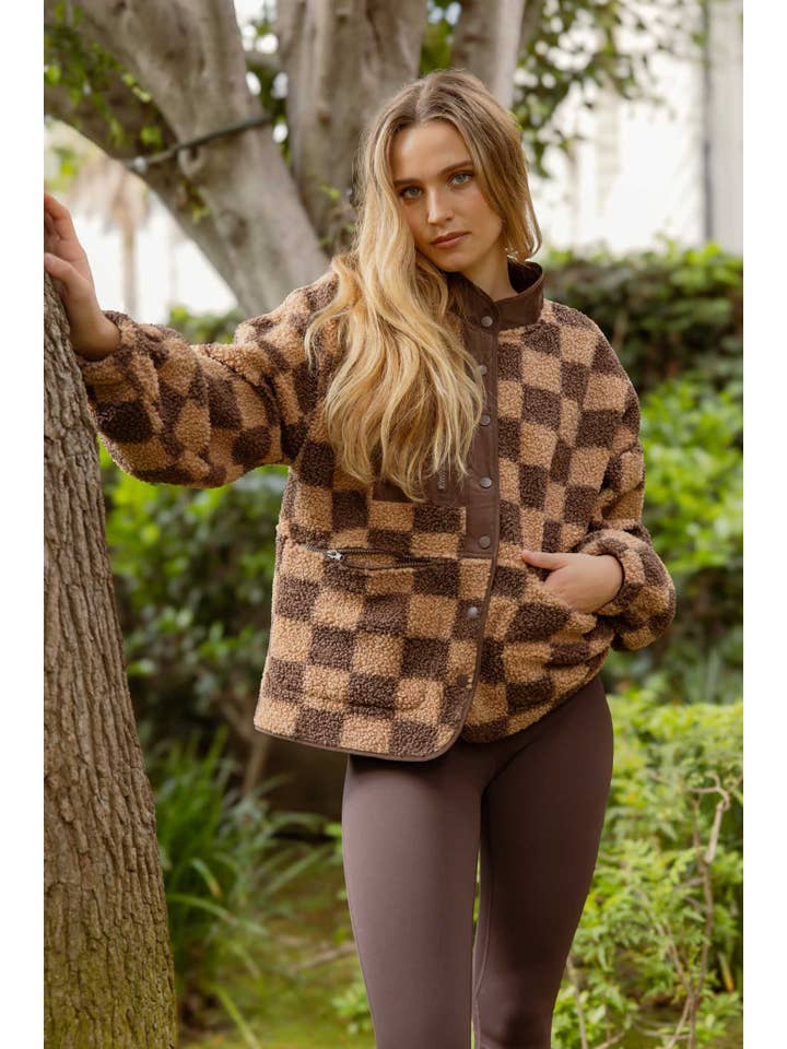 Blu Pepper - Wholesale Jacket - Women's - CHECKERED SNAP BUTTON FLEECE JACKET
