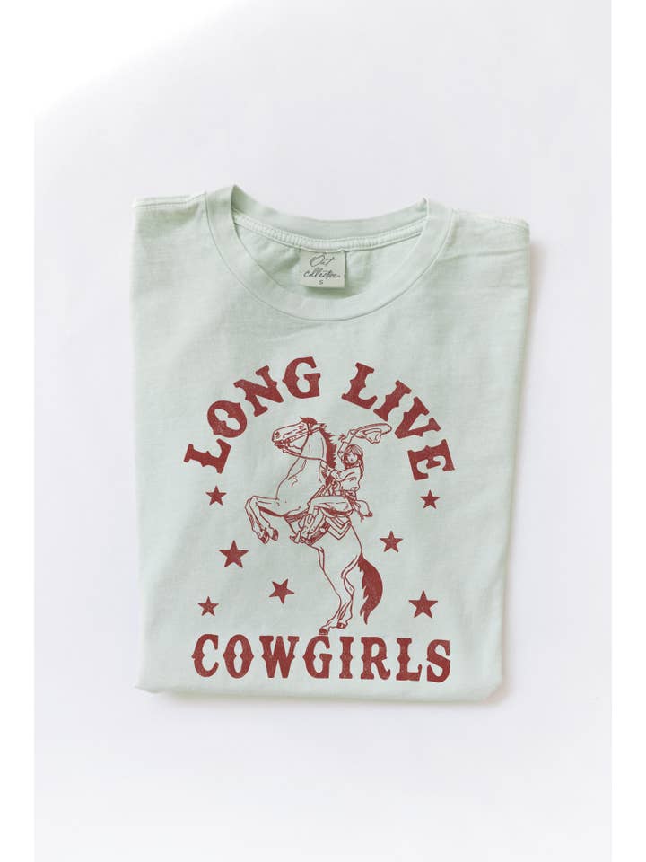 OAT COLLECTIVE - Wholesale Screen Printed T-Shirt - Women's - LONG LIVE COWGIRLS Mineral Washed Graphic Top
