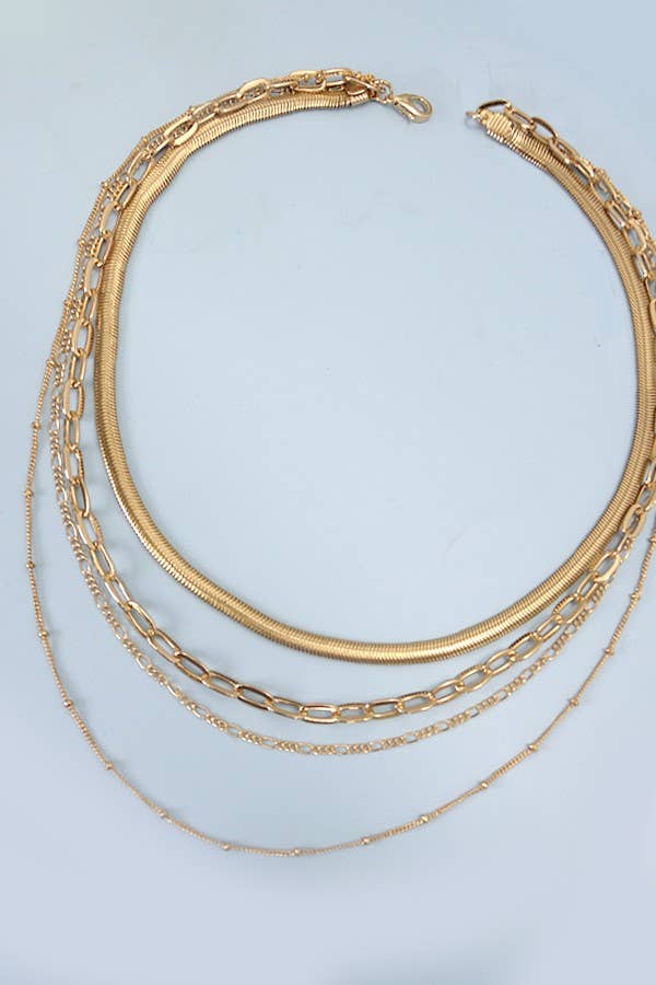 GOLD MULTI LAYER LINK HERRINGBONE CHAIN NECKLACE | 25N868 for wholesale on Faire0