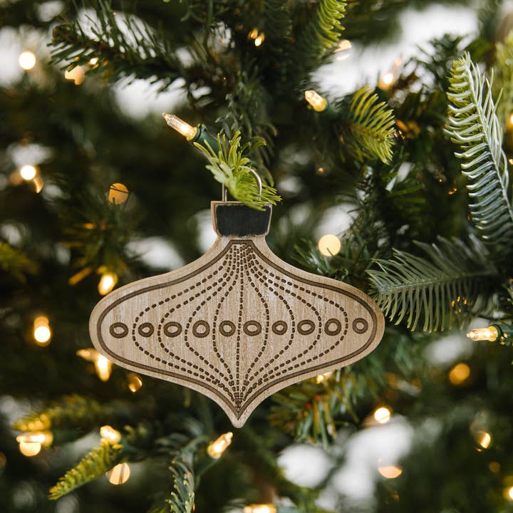 5x4.25 Wooden Christmas Ornament with Lamp Dot Design for wholesale by Devanie At Home (Formerly Adams & Co.)