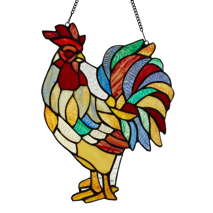 River of Goods - Wholesale Suncatcher - 15.25"H Roland the Red Rooster Stained Glass Window Panel