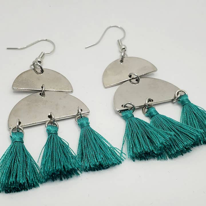 Tots And Tumblers Art – Engroshandel Hængeøreringe og creoløreringe – Sølv turkis kvast dingle øreringe6