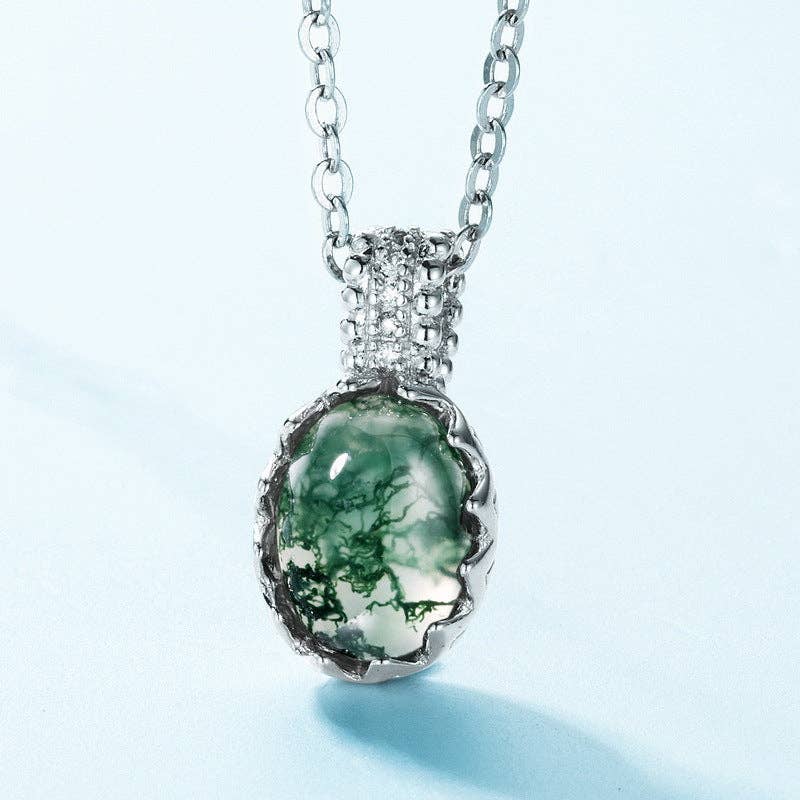 Perimade & Co. LLC - Wholesale Pendant/Charm Necklace - Oval Cut Moss Agate Pendant Necklace in 925 Sterling Silver1
