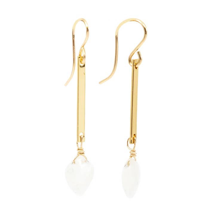 Mineral and Matter - Wholesale Dangle Earrings - Moonstone Bar Drop Earrings Rainbow Moonstone Long Earring0