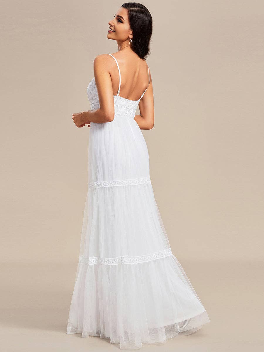 White Spaghetti Straps Mesh Wedding Dress for wholesale on Faire7