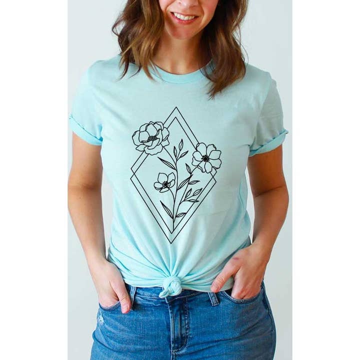 Camiseta gráfica Boho Floral Flowers Primavera Verão Diamante por atacado de Select Apparel