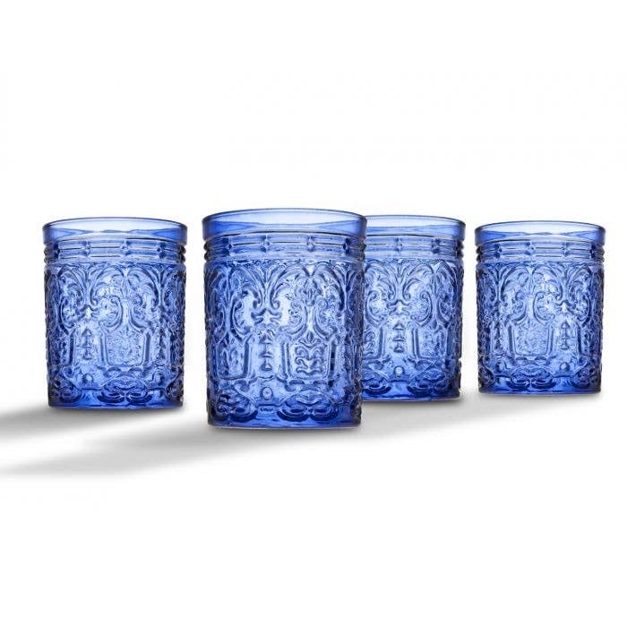 Godinger - Wholesale Drinkglas/beker - Set van vier blauwe Jax drinkgerei