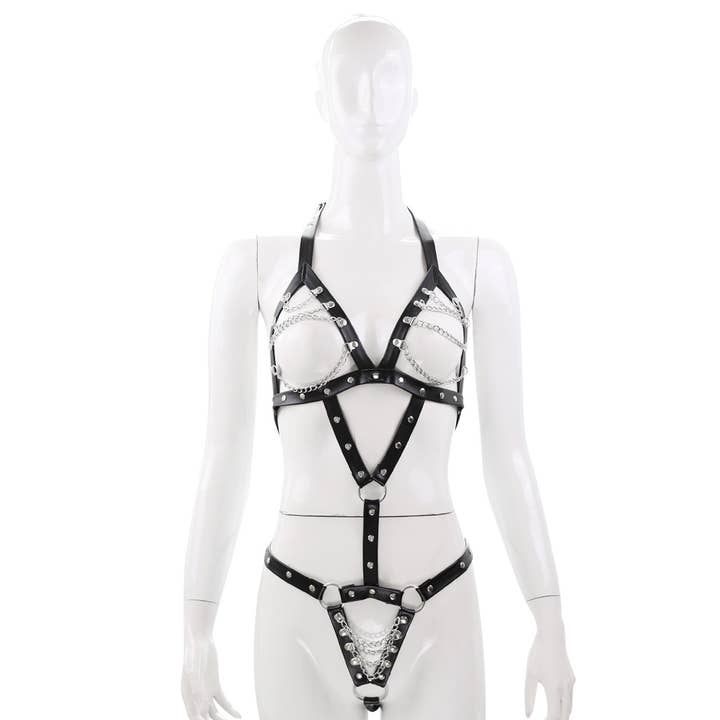 PVC & Chain Teddy - PVC Vegan Leather Body Harness for wholesale by Plesur Body Products