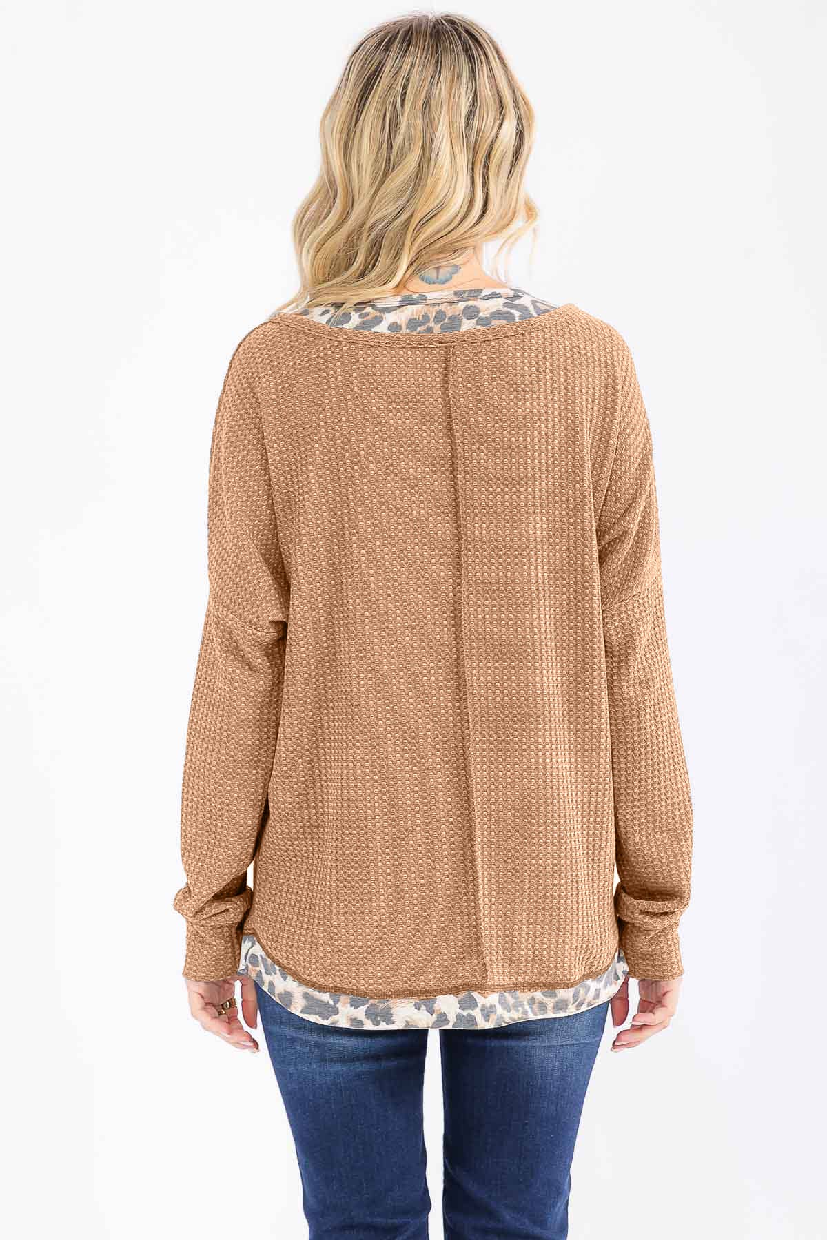 7th Ray - Wholesale Knit Top - Women's - Leopard Print Double layered Henley Top T607810