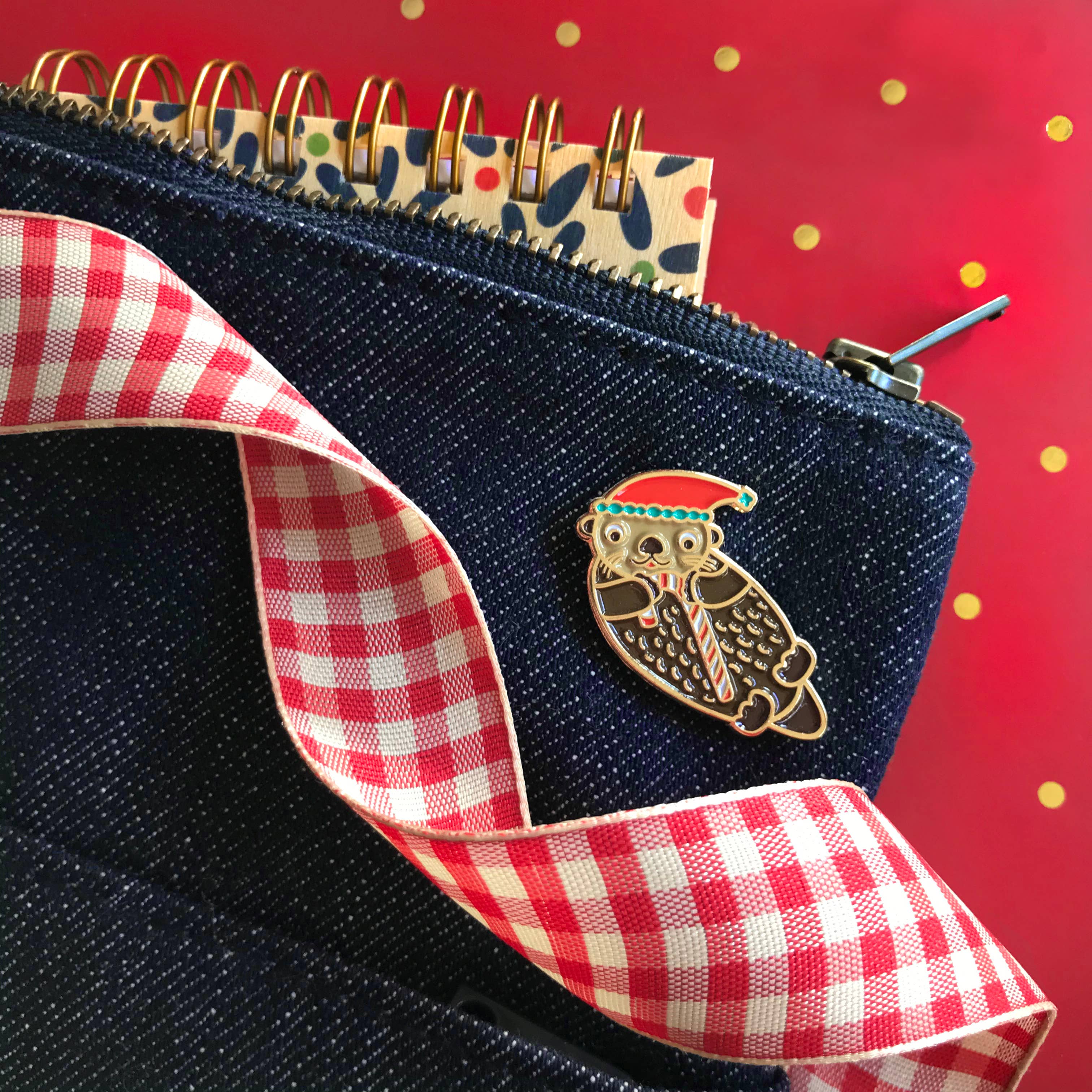 Night Owl Paper Goods - Wholesale Lapel Pin/Button - Santa Otter Holiday Enamel Pin1