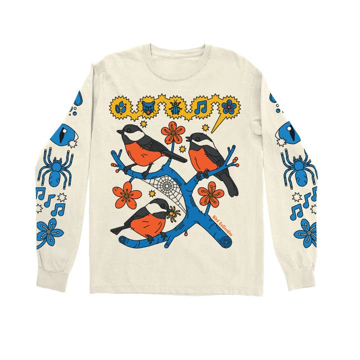 Vintage White Chickadee Long Sleeve T-Shirt for wholesale on Faire