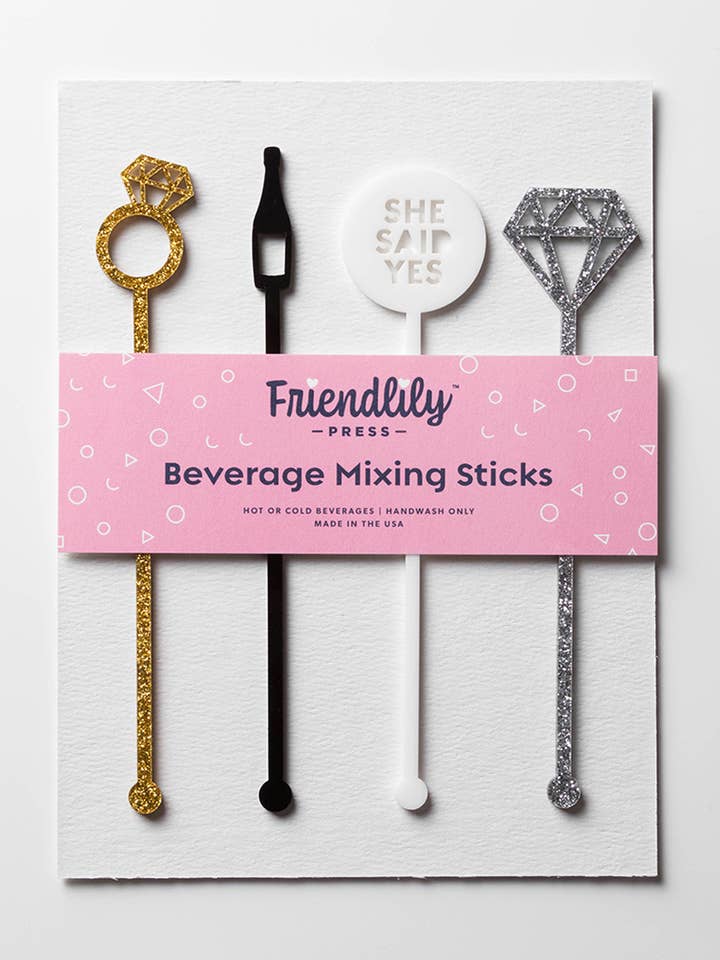 Engagement Themed Acrylic Drink Stirrer Collection for wholesale by Friendlily Press