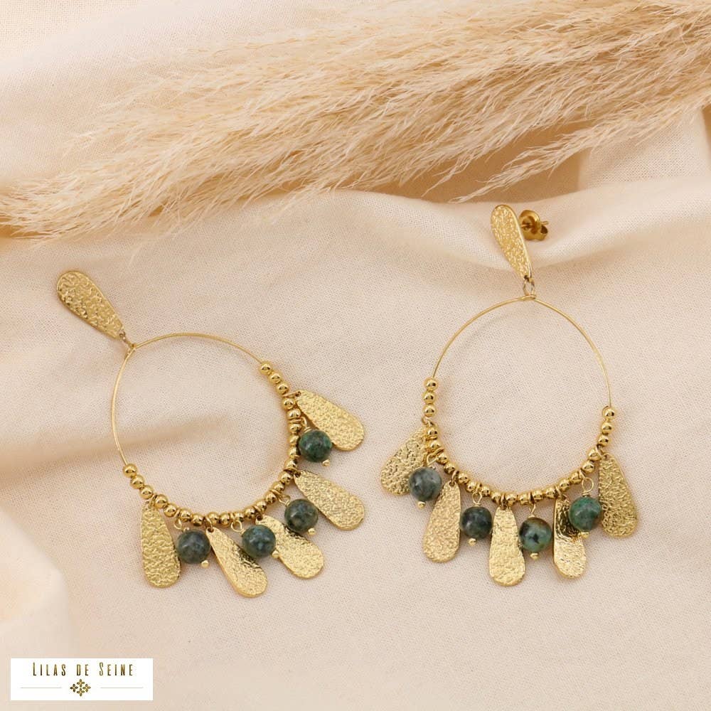 Lilas de Seine – Engroshandel Hoops – Hammerede creoler i rustfrit stål med perlevedhæng 03250582