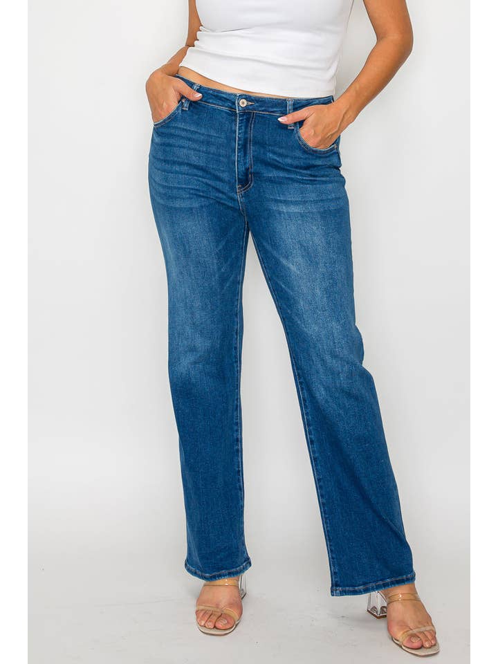 Blue PLUS SIZE HIGH RISE STRAIGHT LEG JEAN #BT5002X for wholesale on Faire3