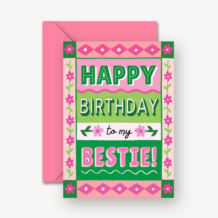 Bedsteveninde Fødselsdagskort til Piger | Lyserøde Kvindelige Fødselsdagskort for engroshandel hos Natalie Lea Owen – Handmade Jewellery & Greeting Cards