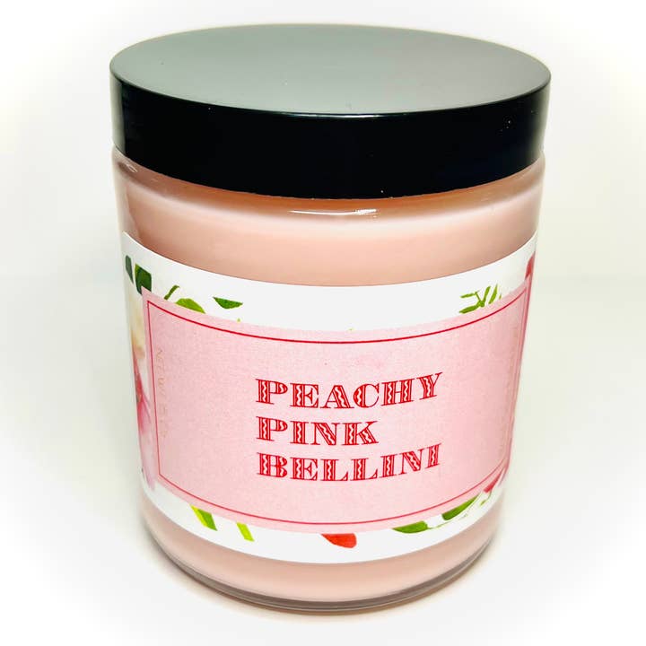 Peachy Pink Bellini 8 Oz Soy Wax Candle for wholesale by WILD Scentsibility