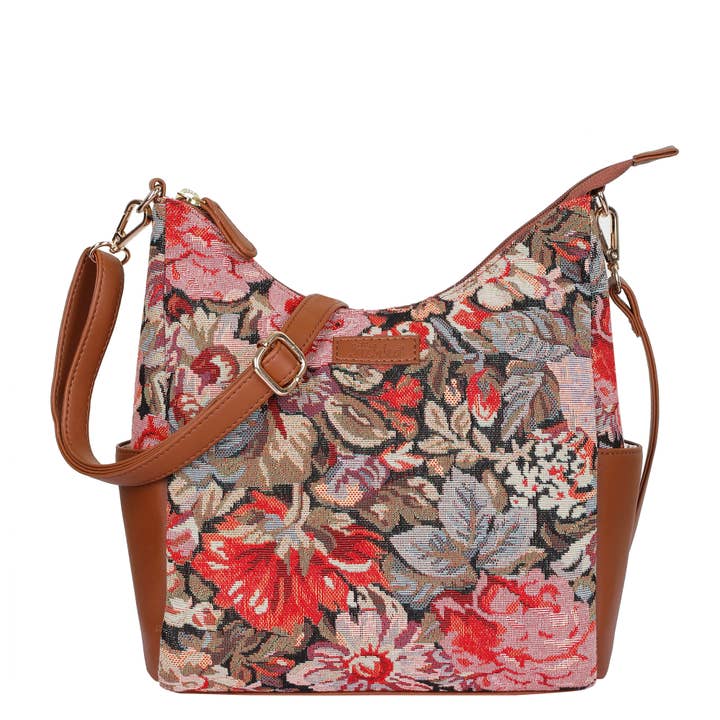 Vegan Leather and Tapestry Fabric WomenHobo Crossbody Bag for wholesale by Sishka Ltd