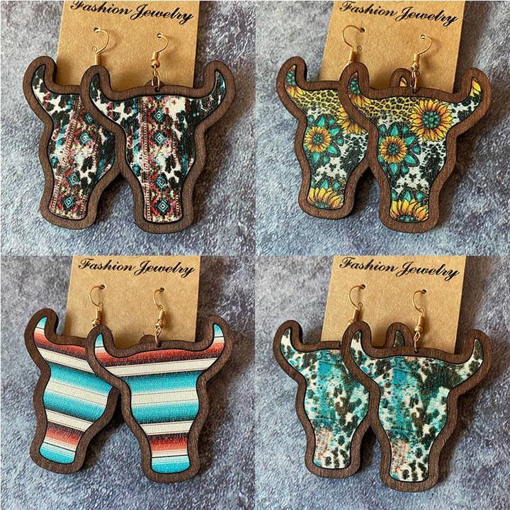 RabenBeads - Vendita all'ingrosso Orecchini pendenti - Orecchini fatti a mano in legno con castone a forma di testa di mucca9