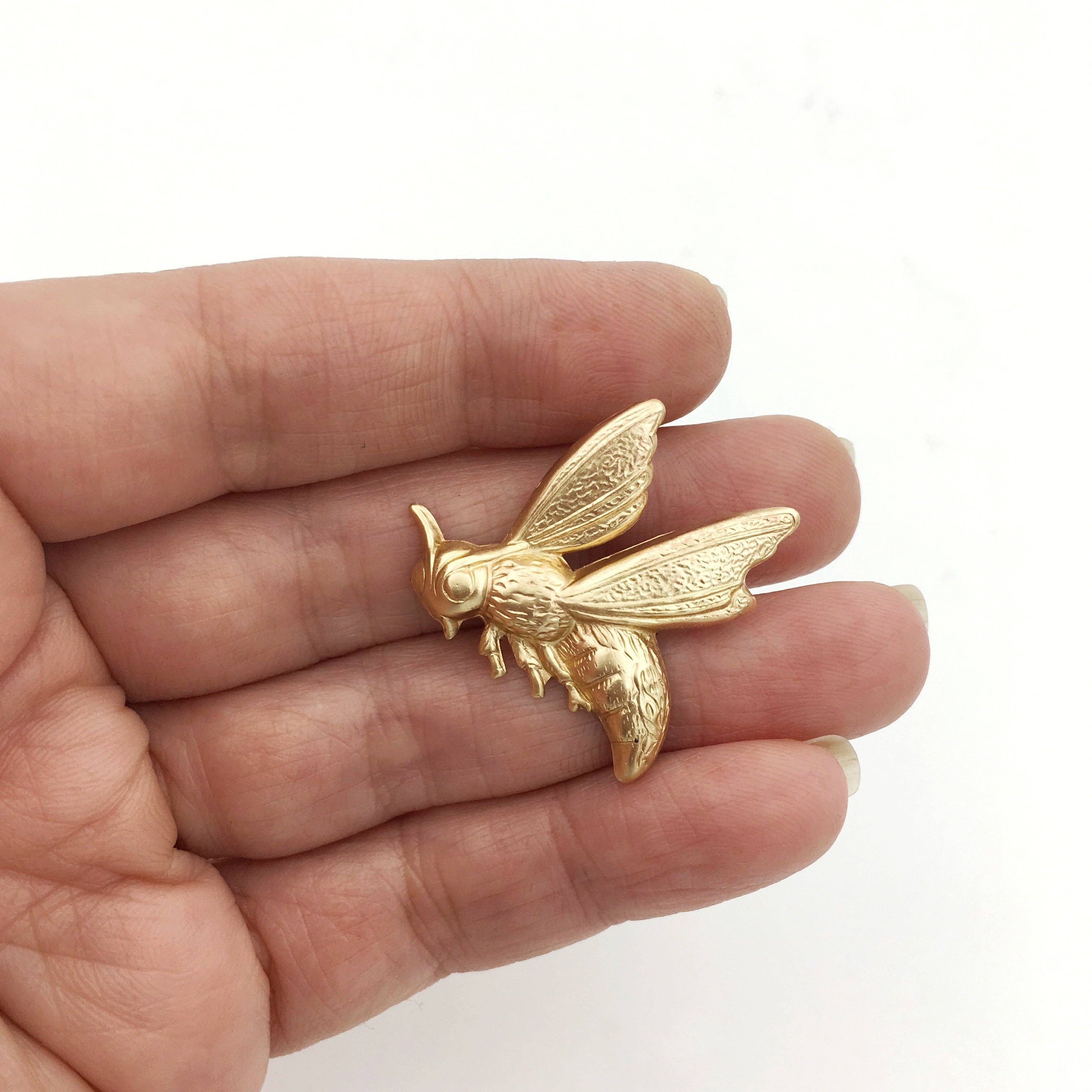 Metal Cloth & Wood - Wholesale Brooch - Brass Wasp Insect Pin or Brooch -- Available in Bright Gold or Antiqued Gold Finish!0
