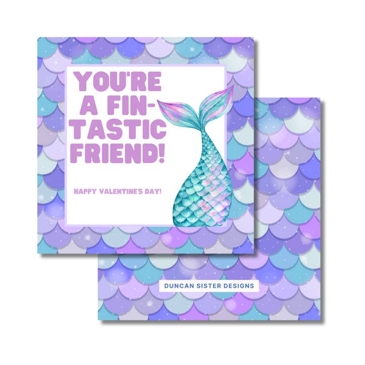 Purple Mermaid Valentine's Day Gift Tags | Set of 24 for wholesale by Duncan Sister Designs