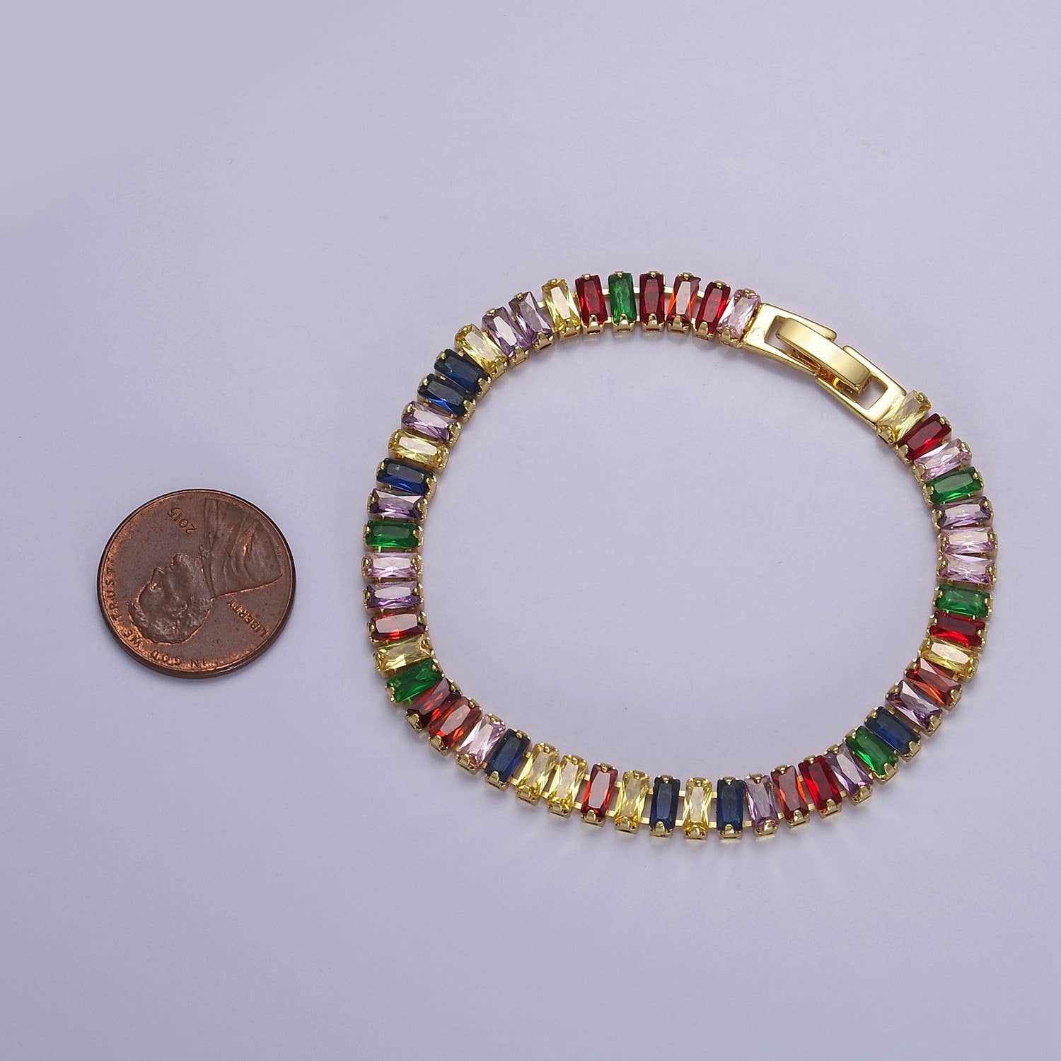 Aim Eternal - Wholesale Tennis Bracelet - Dainty Gold Baguette Tennis Bracelet Colorful CZ Stone3