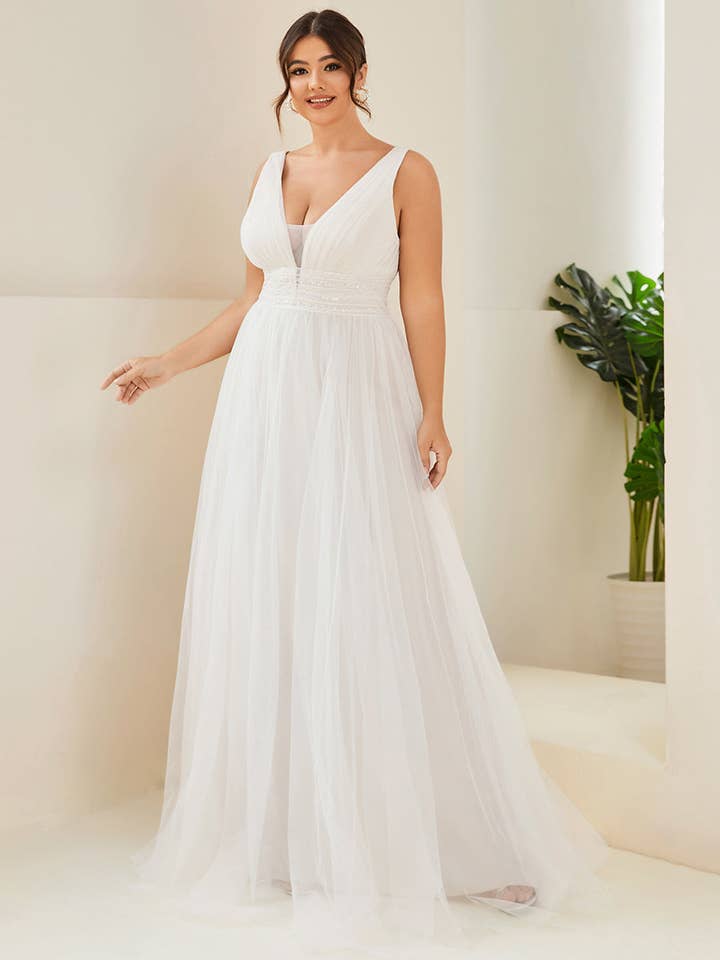 Ivory Plus Backless A Line Sleeveless Mesh Wedding Dress for wholesale on Faire
