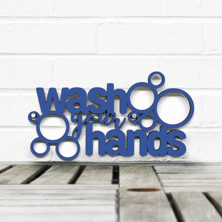 Wash Your Hands Wood Wall Art Bathroom Sign for wholesale by Spunky Fluff