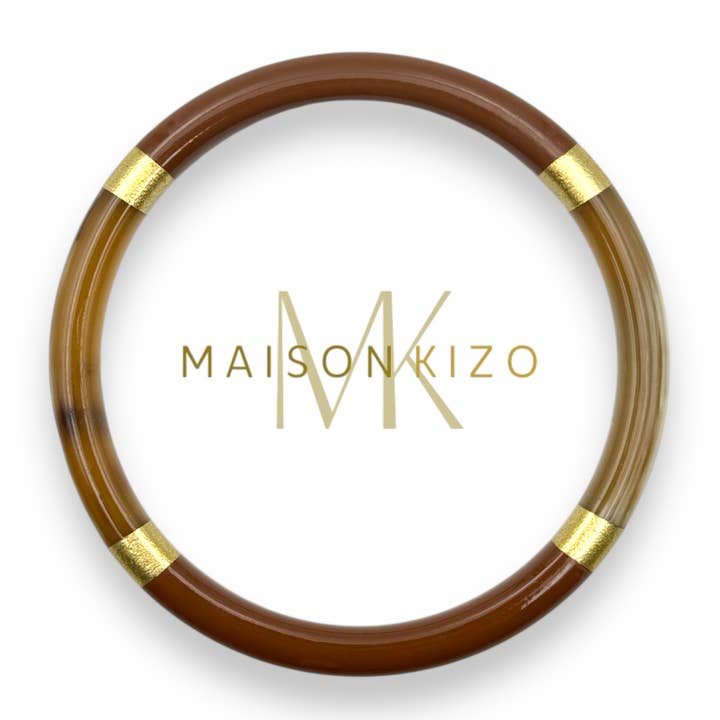 MAISON KIZO - Wholesale Bangle Bracelet - Lacquered buffalo horn bangle Milk chocolate and gold 6mm