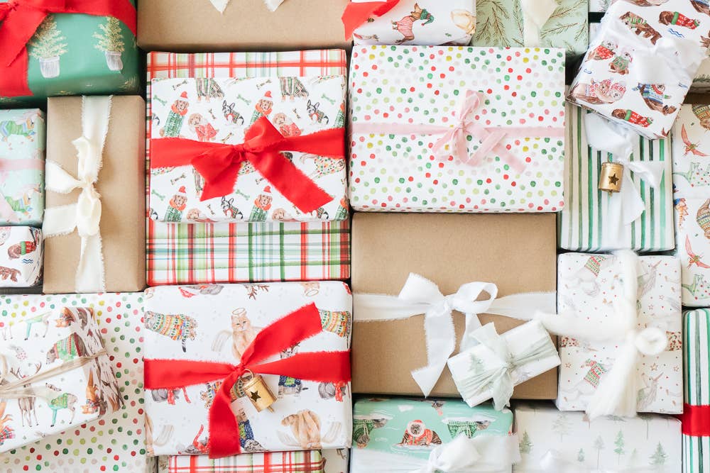 Lana's Shop - Wholesale Wrapping Paper Roll - Plaid Holiday Paws Dog Gift Wrap Roll4