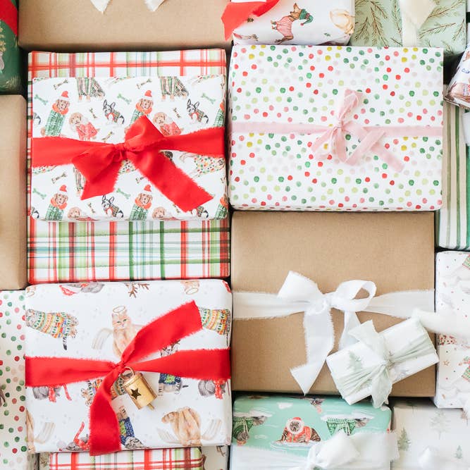 Lana's Shop - Wholesale Wrapping Paper Roll - Plaid Holiday Paws Dog Gift Wrap Roll4