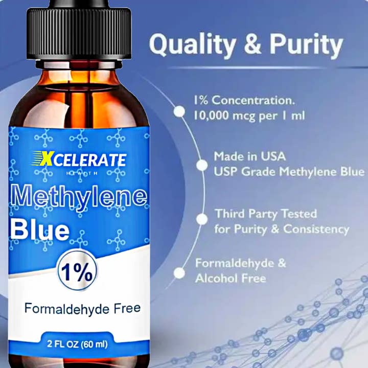 Xcelerate Health - Wholesale Oral Supplement/Vitamin - Methylene Blue + Vitamin C β 10mg | Formaldehyde-Free, Pharmaceutical Grade | Liquid Dropper Supplement | 2 FL OZ | Lab-Tested, Vegan & Non-GMO1