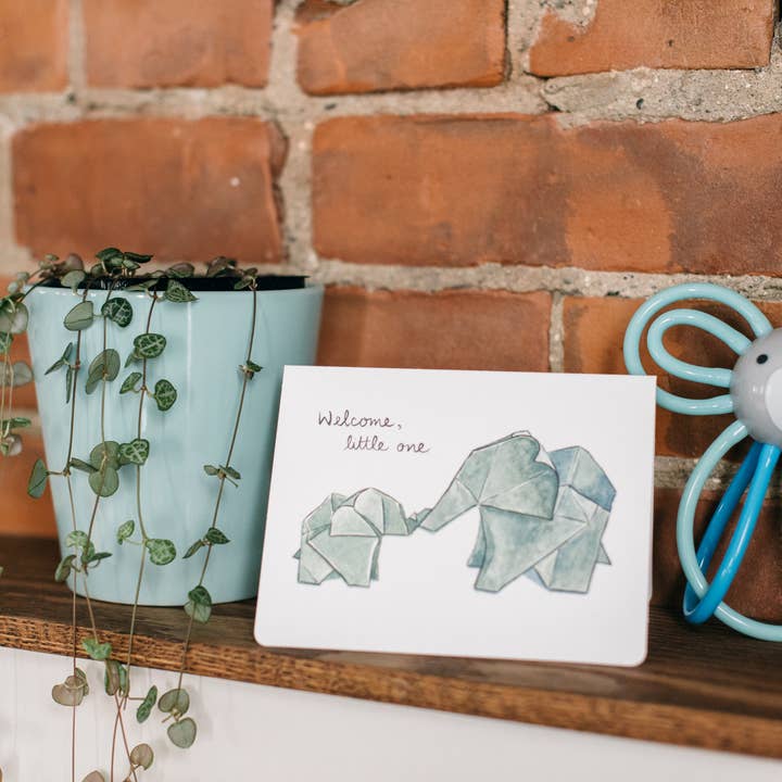 Gotamago - Vente Cartes bébé - Éléphants en origami - Carte de naissance1