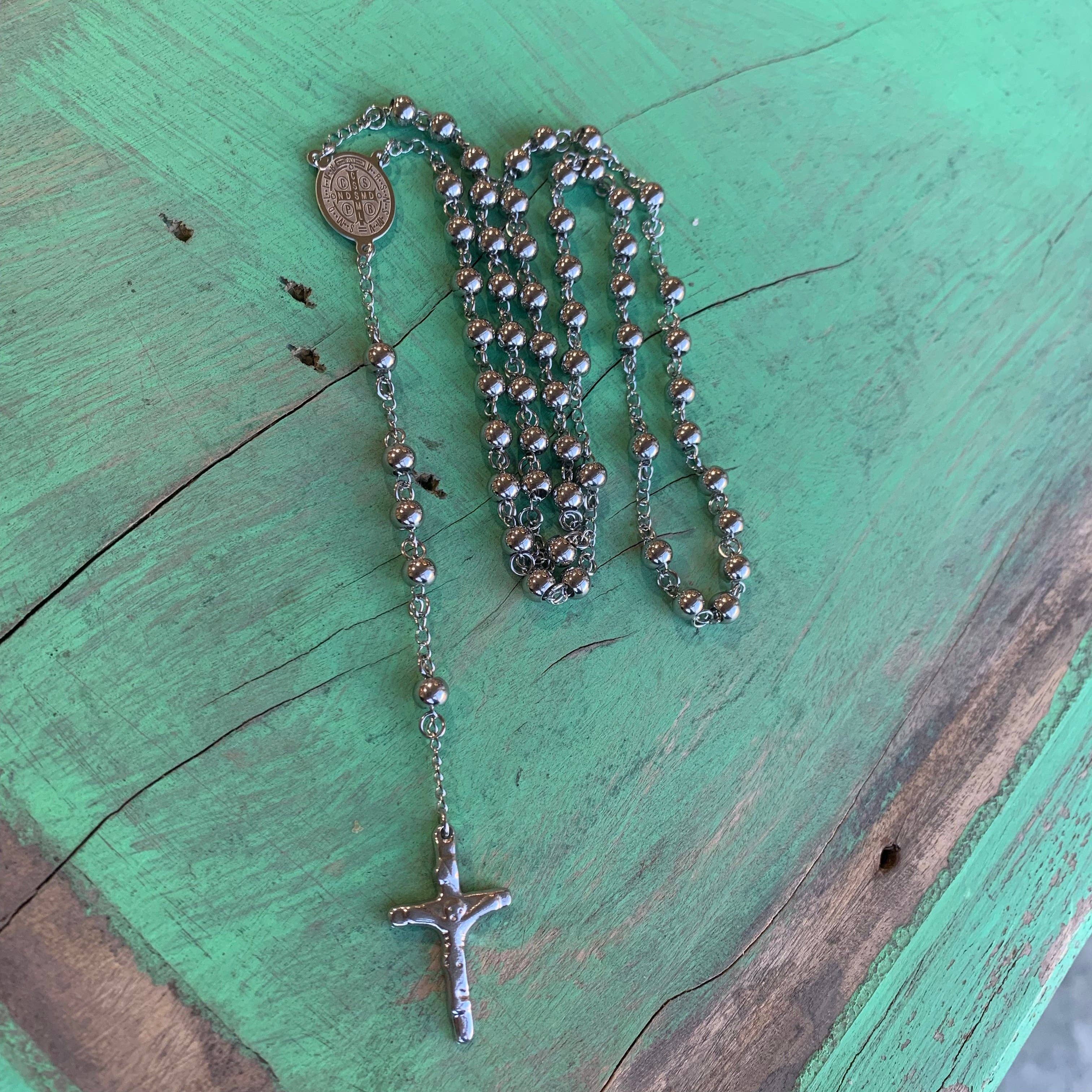 Love and Honor Jesus LLC - Wholesale Prayer Beads Necklace - Stainless Steel St Benedict Rosary
