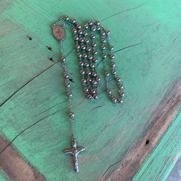 Love and Honor Jesus LLC - Wholesale Prayer Beads Necklace - Stainless Steel St Benedict Rosary0