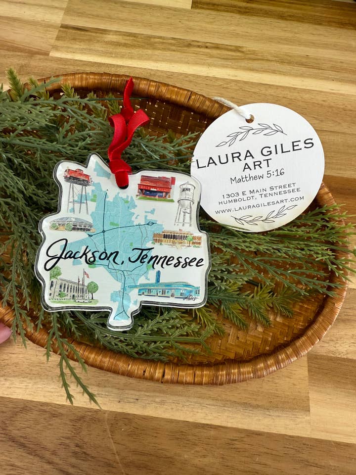 Acrylic Jackson Ornament for wholesale by Laura Giles Art
