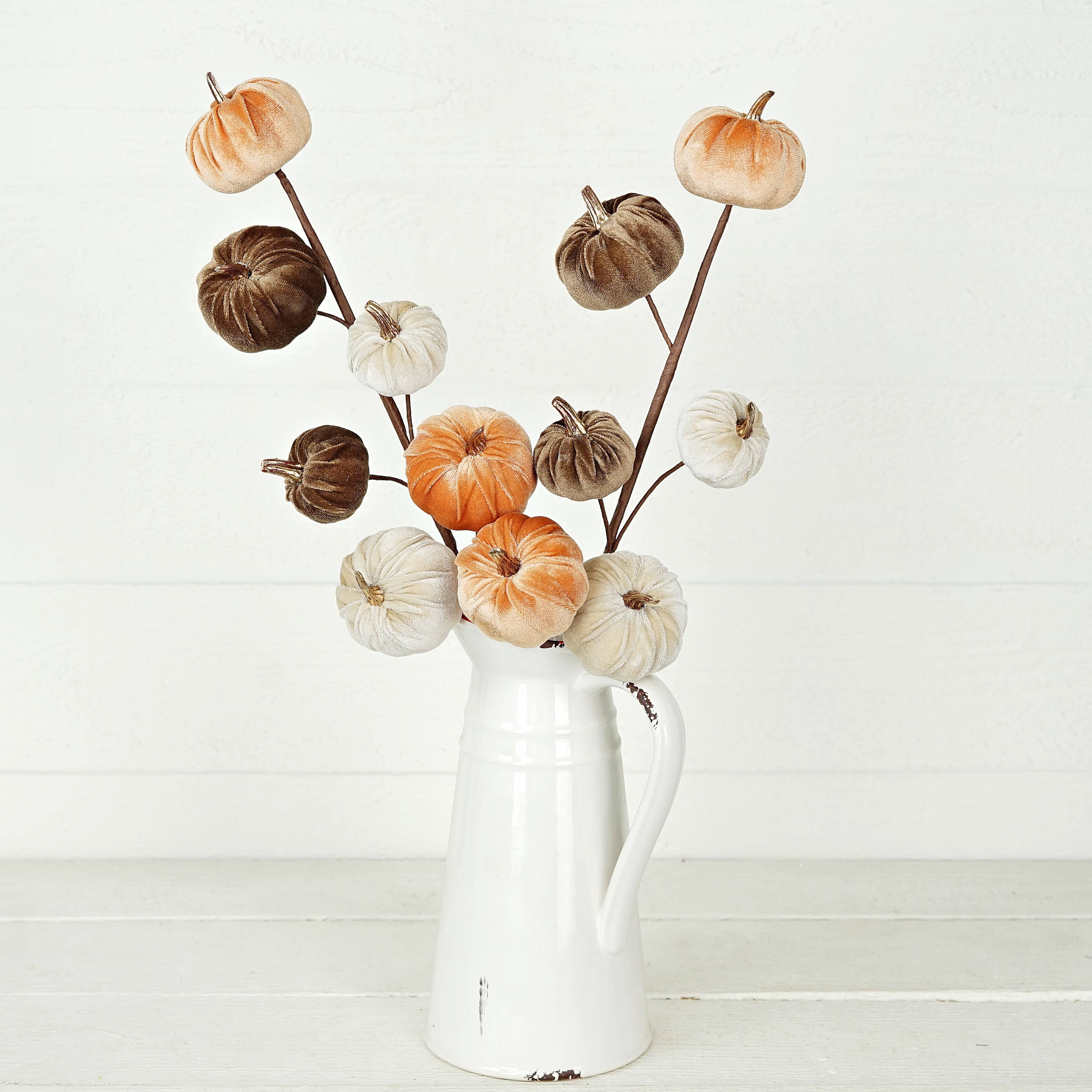 Impressive Enterprises, Inc. - Wholesale Artificial Flowers - 31330-22in Branch-Velvet gold stem pumpkins-Mix4