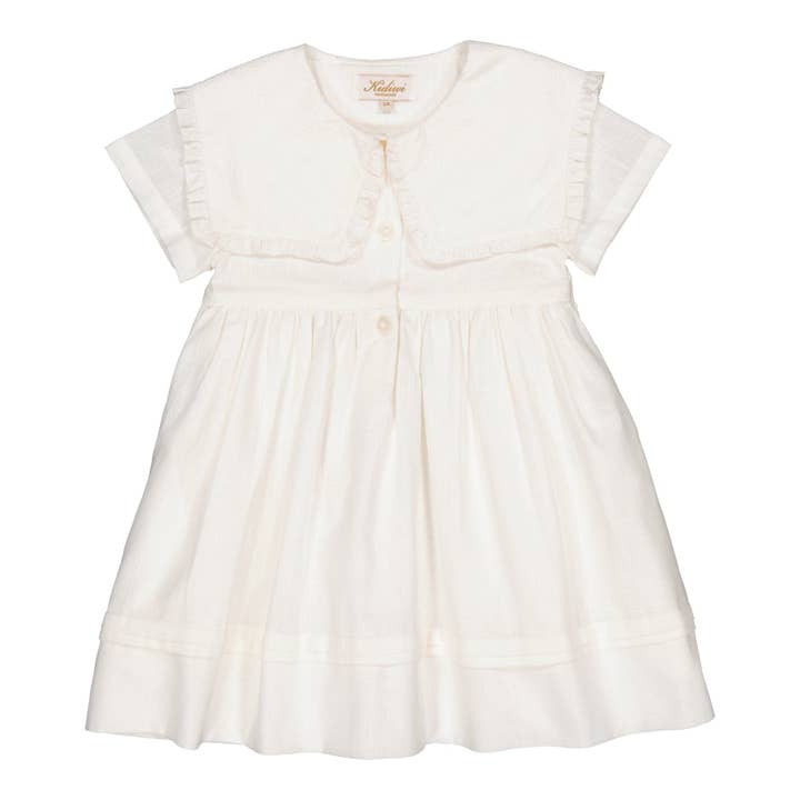 Paolina, vestido con bordado inglés, lino falso crudo para venta al por mayor de Kidiwi handmade