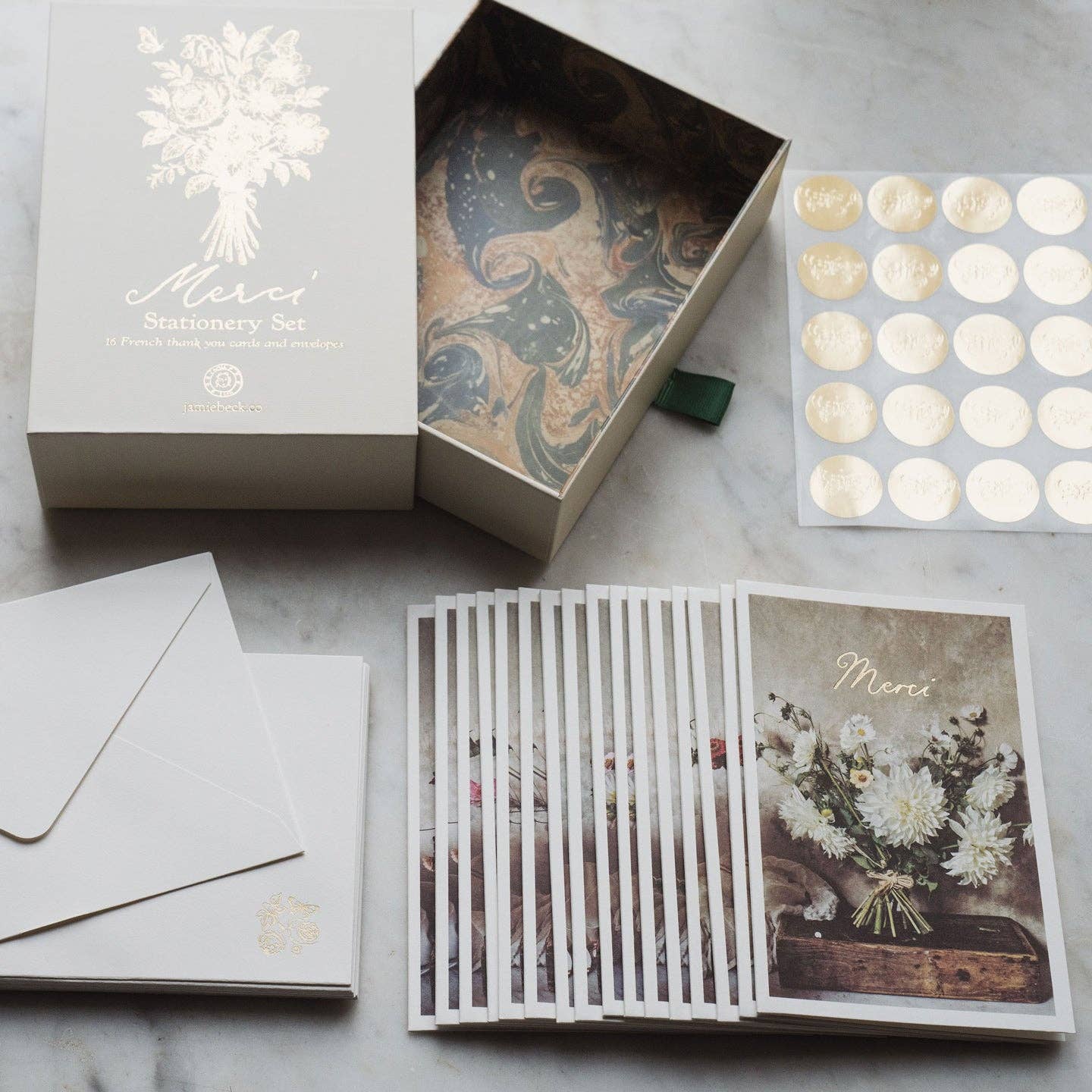 Jamie Beck - Wholesale Stationery/Notecard Set - Merci Stationery II • Set of 16 Cards and Envelopes2