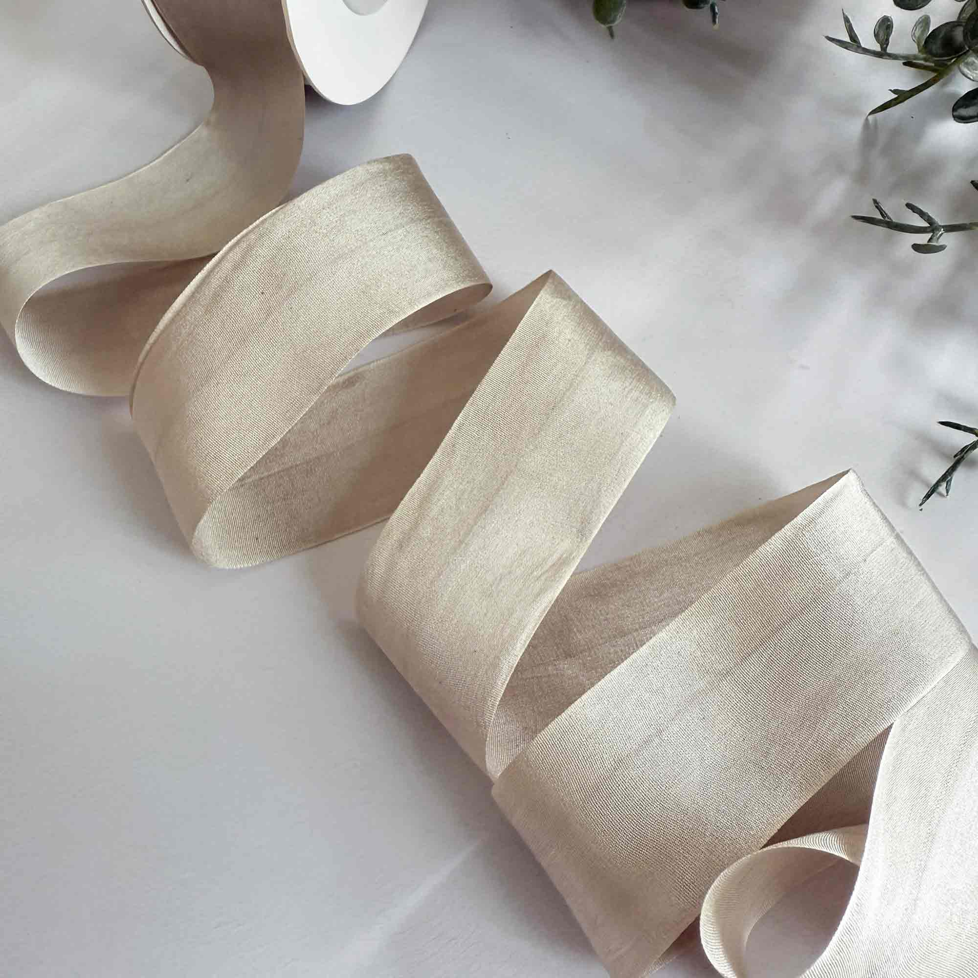 The Natural Paper Company - Wholesale Ribbon - Gift Wrapping - Silk Closed Edge Ribbon in Putty | Beige Silk Ribbon1
