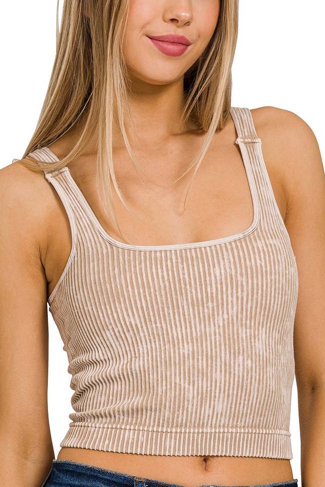 Vanilla Monkey - Wholesale Tank Top - Women's - Washed Seamless Square Neck Bra Padded Tank Top9