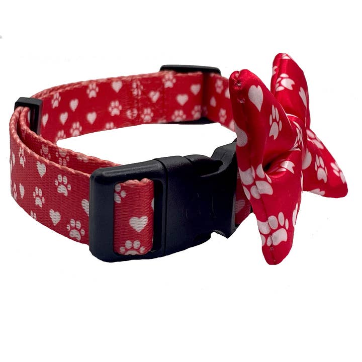 Cutie Ties – Großhandel Fliege für Haustiere – Hund – Paw Prints & Hearts Rote Fliege für Hunde