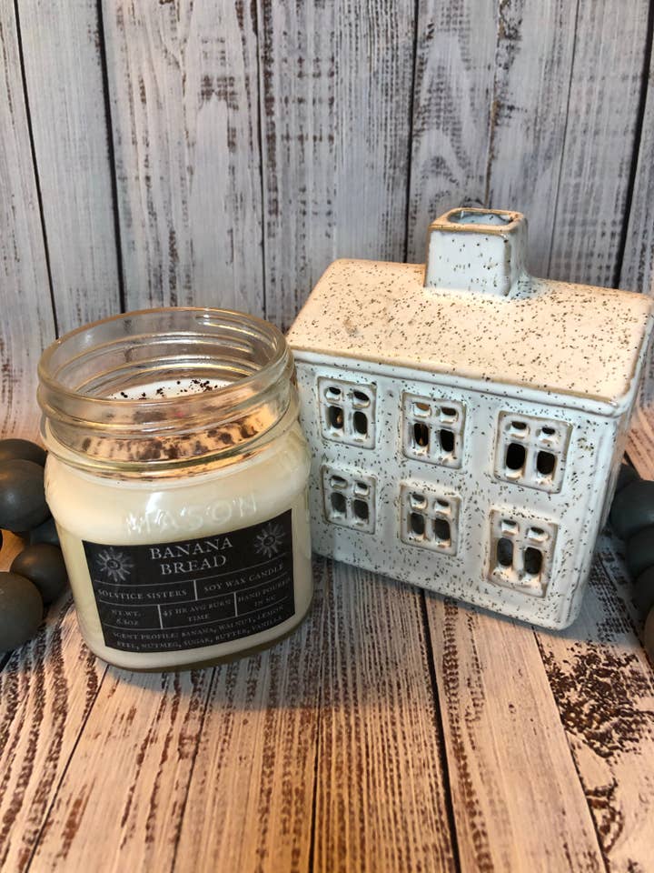 Banana Bread Glitter Candle for wholesale by Solstice Sisters