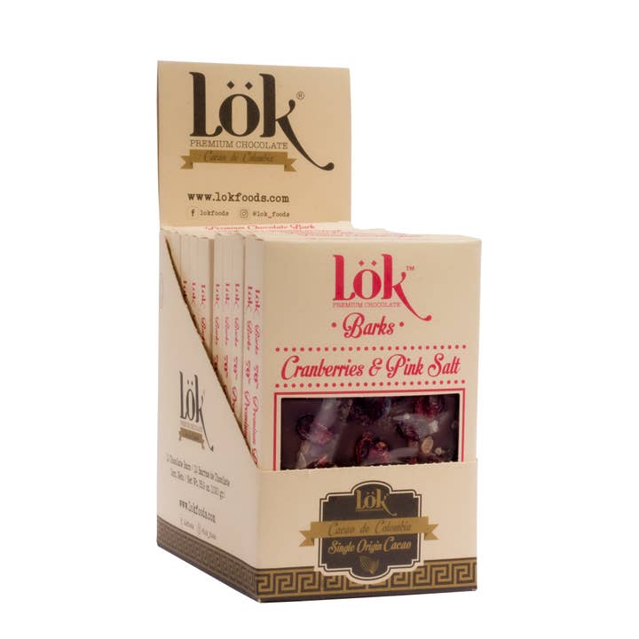 Cranberries and Pink Salt Chocolate Bark 85g for wholesale by Lök Foods