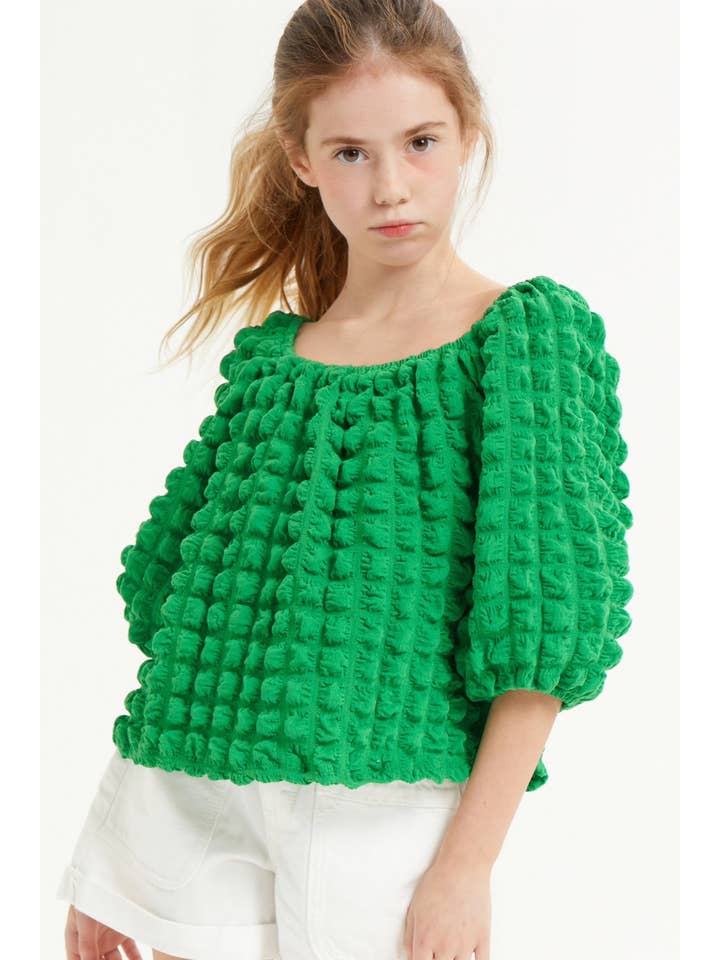 Good Girl - Wholesale Knit Top - Kids - Embossed Bubble Texture Balloon Sleeve Top4