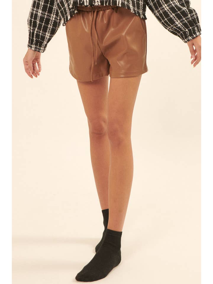 Promesa USA - Wholesale Shorts - Women's - Faux Leather Elastic Waist Thigh Length Shorts