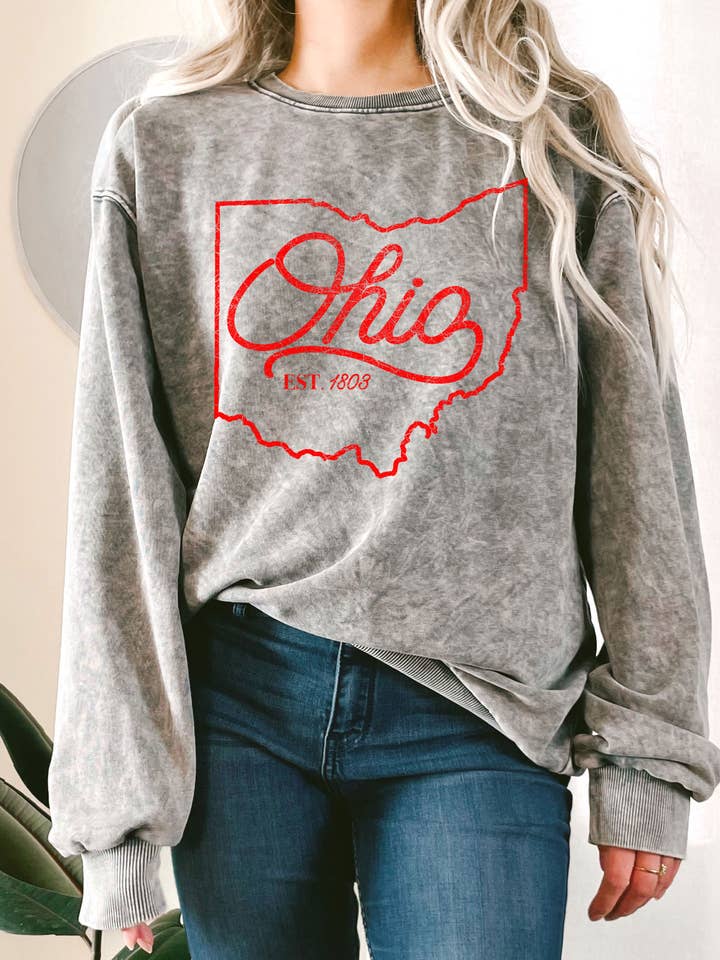 OHIO STATE PUFF MINERAL GRAPHIC TERRY SWEATSHIRT for wholesale by Rustee Clothing